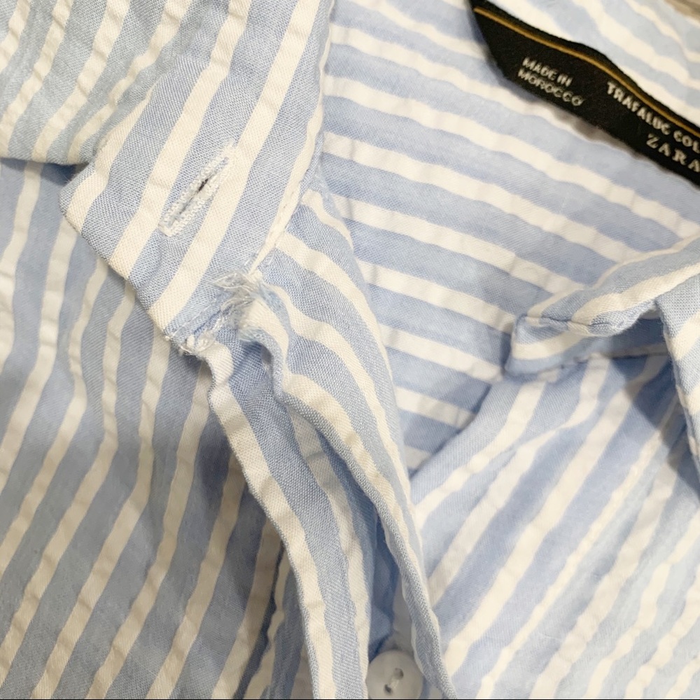Zara Trf Blue & White Striped Button Down Top. XS. - Picture 4 of 8